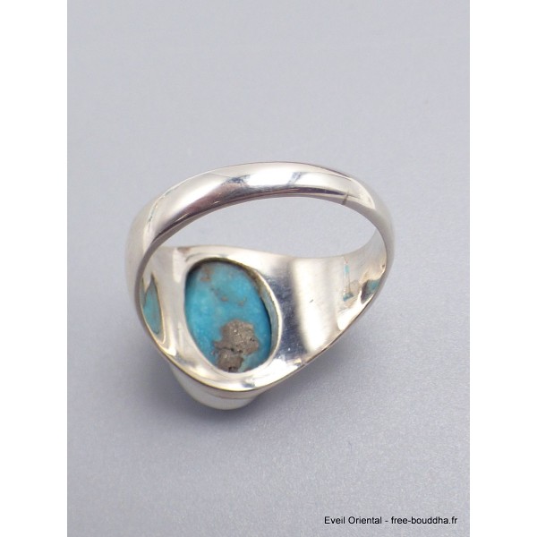 Bague chevalière Homme Turquoise avec pyrite taille 67 Bagues pierres naturelles AW118.7