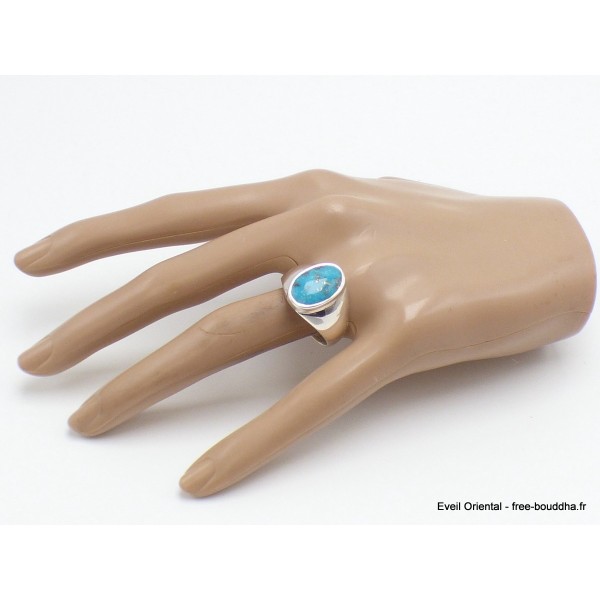 Bague chevalière Homme Turquoise avec pyrite taille 67 Bagues pierres naturelles AW118.7