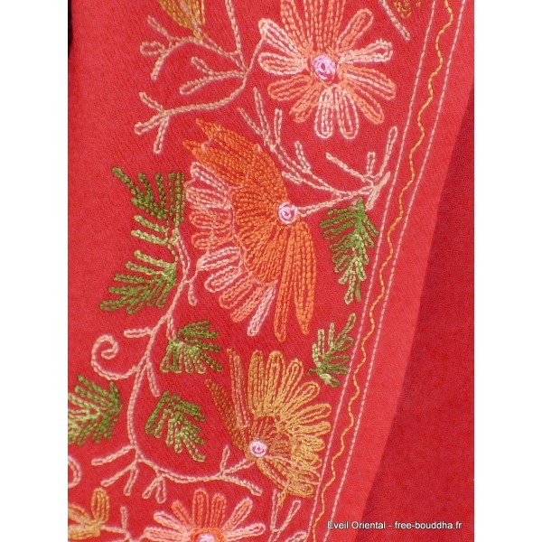 Châle pour femme rouge carmin brodé fils Pashminas laine et broderies LJ36