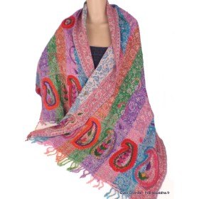 Châle pashmina rayures multicolores brodé Nos Châles QV26