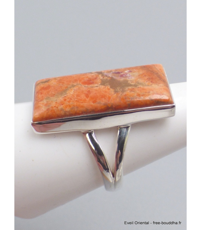 Bague en Corail rouge spongieux rectangulaire taille 58/59 Bagues pierres naturelles XV129.6