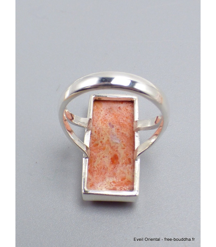 Bague en Corail rouge spongieux rectangulaire taille 58/59 Bagues pierres naturelles XV129.6