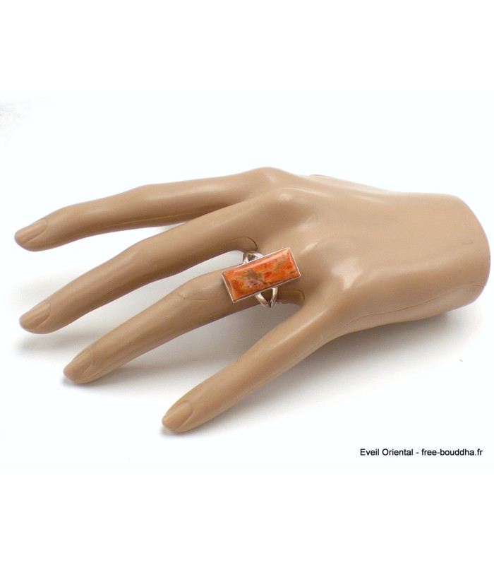 Bague en Corail rouge spongieux rectangulaire taille 58/59 Bagues pierres naturelles XV129.6