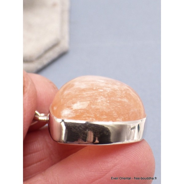 Pendentif Sélénite orange semi-ronde épaisse Pendentifs pierres naturelles XV65.1
