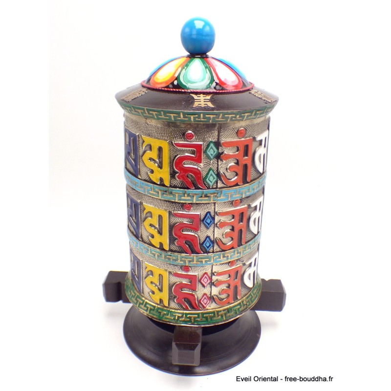 Gros moulin à prières bouddhiste de table coloré Objets rituels bouddhistes ref 3851