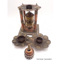 Rare Moulin à prières 4 pilliers métal vieilli 30 cm Objets rituels bouddhistes MAPT5