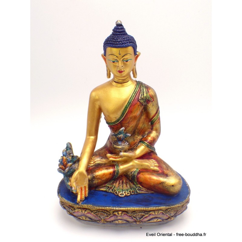 Bouddha de Médecine statuette peinte à la main 22 cm Objets rituels bouddhistes BLUEB3