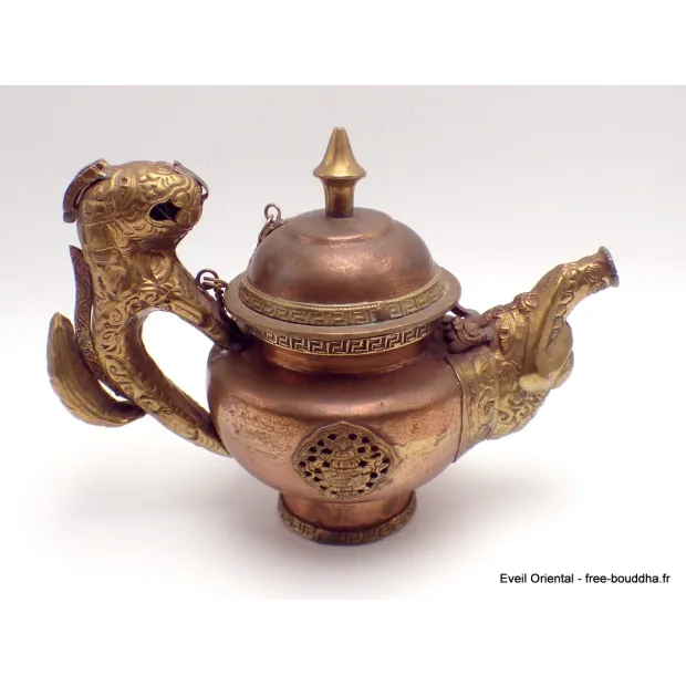 Théière tibétaine Dragon en cuivre et laiton - Artisanat tibétain bouddhiste
