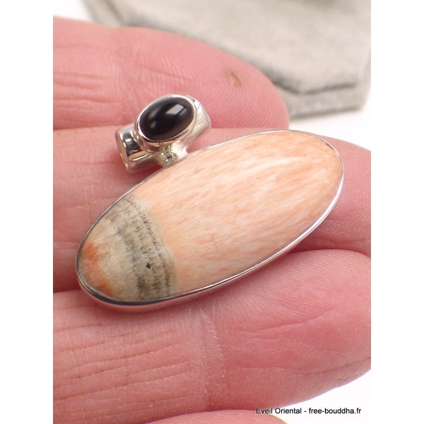 Pendentif Célestobarite oval et onyx noir Bijoux en Célestobarite AW11.2
