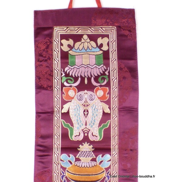 Tenture bouddhiste 8 signes auspicieux violine Tentures tibétaines Bouddha HQTEN7