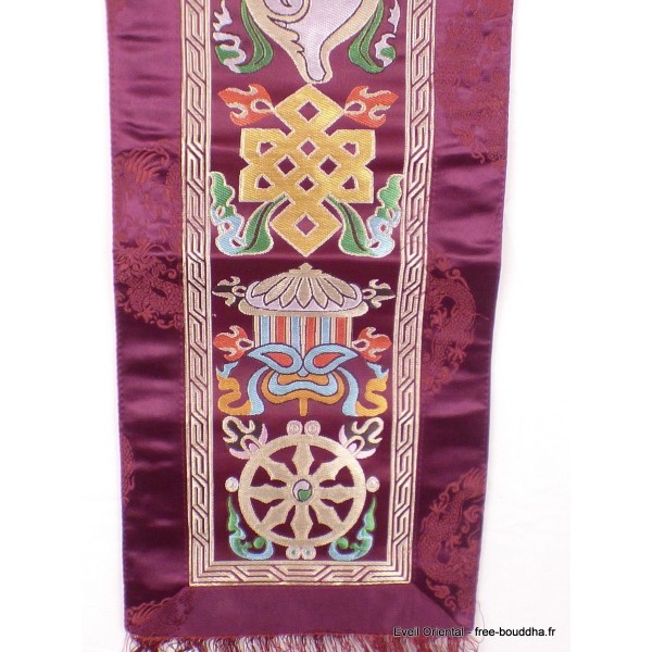 Tenture bouddhiste 8 signes auspicieux violine Tentures tibétaines Bouddha HQTEN7