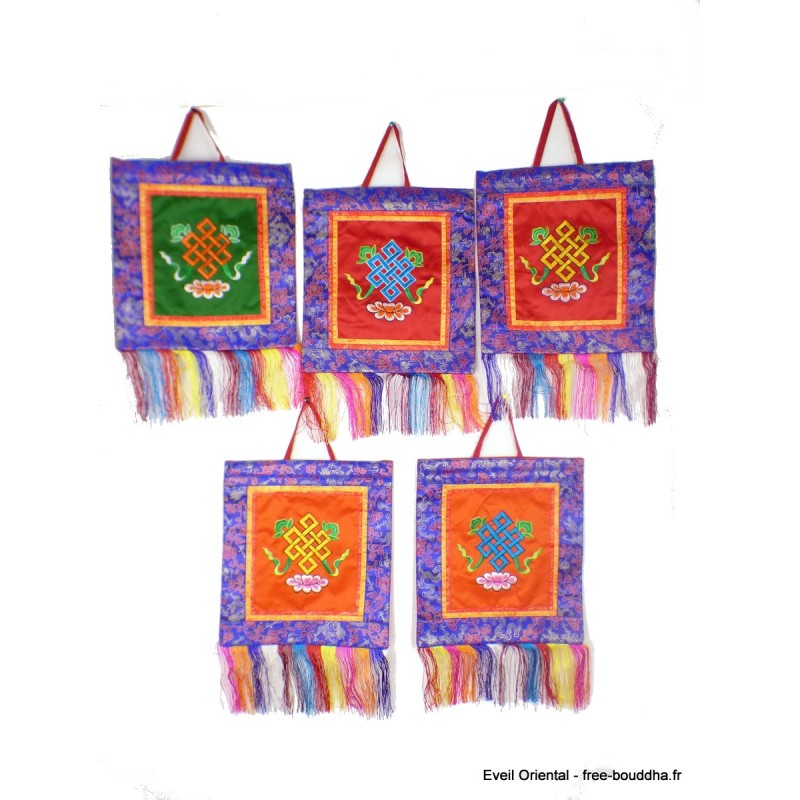 Tenture tibétaine brodée noeud infini divers coloris Tentures tibétaines Bouddha BRO6