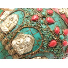 Conque tibétaine sertie de turquoises 22 cm Objets rituels bouddhistes CSHELL