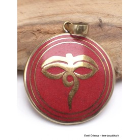 Pendentif bouddhiste tibétain – Om sacré & Yeux de Bouddha en métal