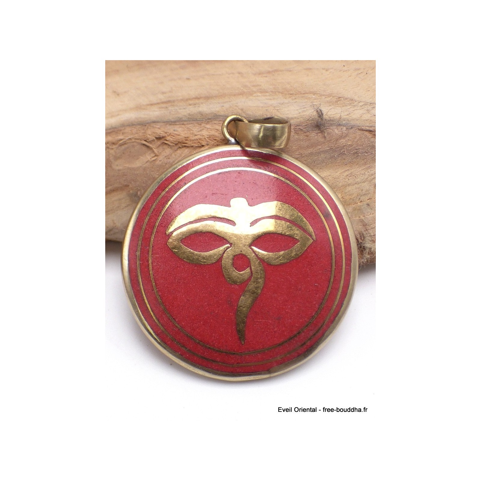 Pendentif En Os Tibétain Symbole Om - Neuf Sans Emballage - Beige Naturel