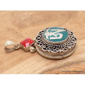 Bijou tibétain pendentif Om pierre fantaisie - Pendentifs tibétains bouddhistes