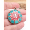 Bijou tibétain pendentif Om turquoise corail Bijoux tibetains bouddhistes WN35