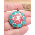 Bijou tibétain pendentif Om turquoise corail - Pendentifs tibétains bouddhistes