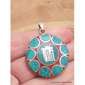 Bijou tibétain pendentif Kalachakra couleur turquoise Bijoux tibetains bouddhistes WN36