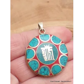 Bijou tibétain pendentif Kalachakra couleur turquoise - Pendentifs tibétains bouddhistes