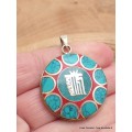 Bijou tibétain pendentif Kalachakra couleur turquoise Bijoux tibetains bouddhistes WN36