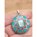 Bijou tibétain pendentif Kalachakra couleur turquoise - Pendentifs tibétains bouddhistes