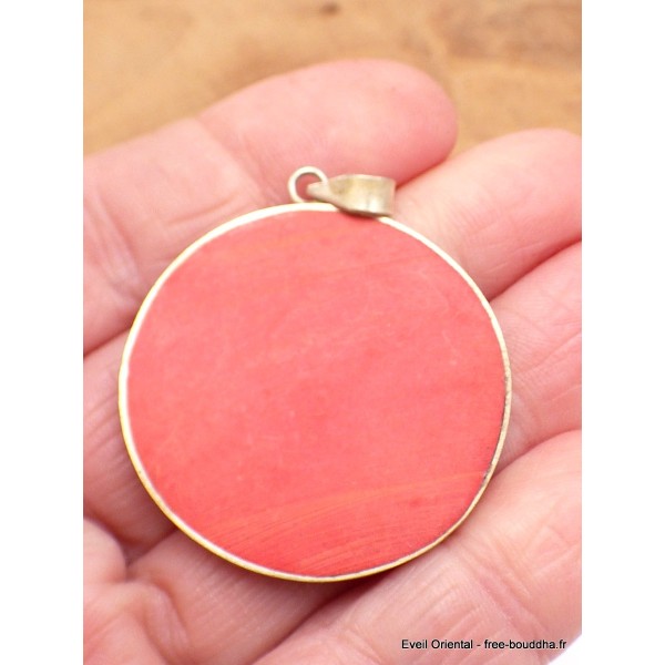 Pendentif tibétain Om sur fond rouge Bijoux tibetains bouddhistes 2668.1