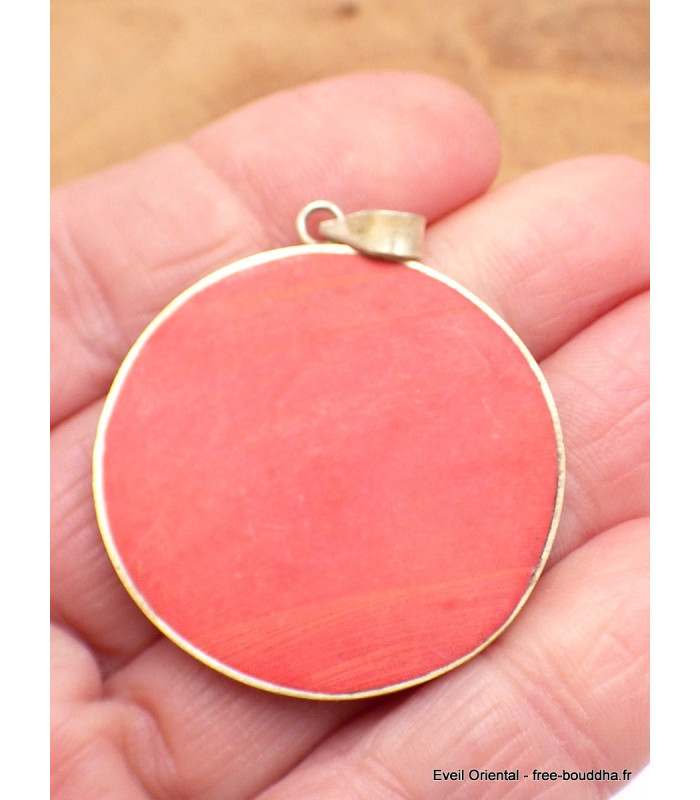 Pendentif tibétain Om sur fond rouge Bijoux tibetains bouddhistes 2668.1