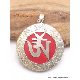 Pendentif tibétain Om sur fond rouge Bijoux tibetains bouddhistes 2668.1
