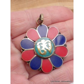 Pendentif tibétain fleur Om Tibétain Bijoux tibetains bouddhistes ref 35.5