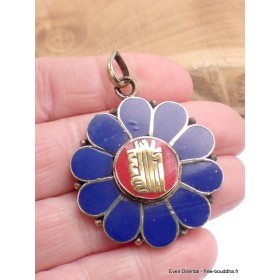 Pendentif tibétain fleur Kalachakra Bijoux tibetains bouddhistes ref 35.6