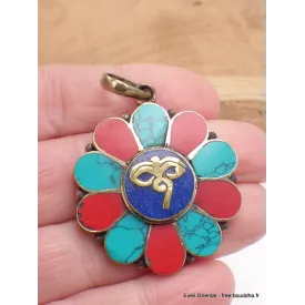 Bijou tibétain pendentif fleur Yeux du Bouddha - Pendentifs tibétains bouddhistes