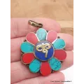 Bijou tibétain pendentif fleur Yeux du Bouddha - Pendentifs tibétains bouddhistes