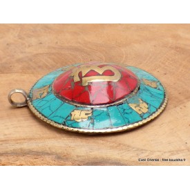 Pendentif tibétain Om – Bijou spirituel en métal et pierres du Népal
