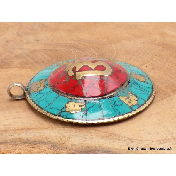 Bijou tibétain pendentif rond Om mantra Bijoux tibetains bouddhistes BHP46