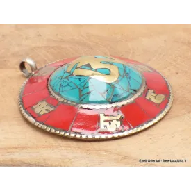 Pendentif tibétain bouddhiste turquoise corail Om - Pendentifs tibétains bouddhistes