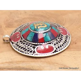 Bijou Pendentif tibétain bouddhiste rond multicolore - Pendentifs tibétains bouddhistes