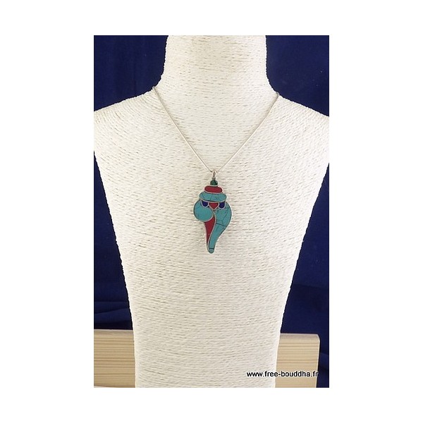 Conque tibétaine pendentif couleur corail Bijoux tibetains bouddhistes ET1.15