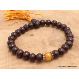 Bracelet tibétain mala bois de rose et ambre - Bracelets tibétains bouddhistes