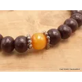 Bracelet tibétain mala bois de rose et ambre - Bracelets tibétains bouddhistes