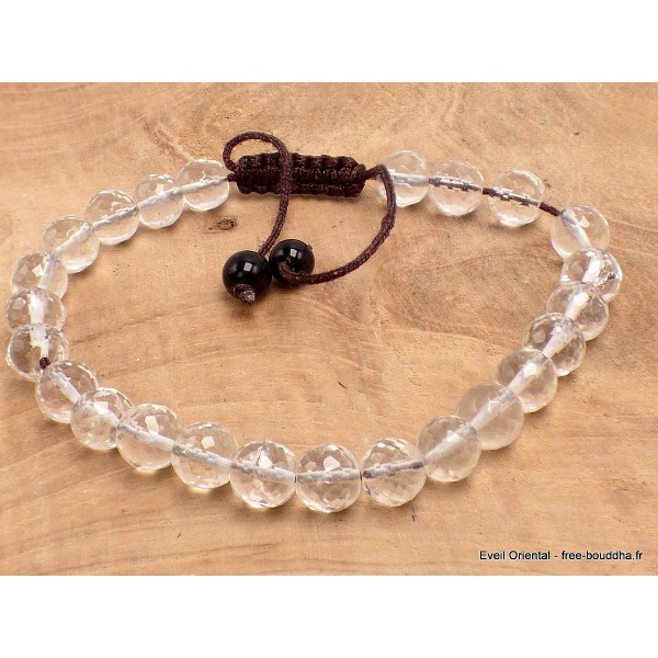 Bracelet mala tibétain en Cristal de Roche facetté Bracelets tibétains bouddhistes BM20