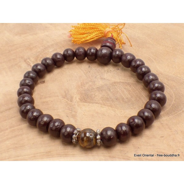 Bracelet tibétain mala Bois de rose Oeil de tigre Bracelets tibétains bouddhistes BM4