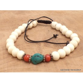 Bracelet tibétain mala Os de buffle et turquoise Bracelets tibétains bouddhistes BM33