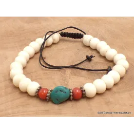 Bracelet tibétain mala Os de buffle et turquoise - Bracelets tibétains bouddhistes