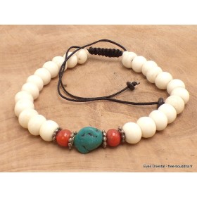 Bracelet tibétain mala Os de buffle et turquoise Bijoux tibetains bouddhistes BM33