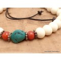 Bracelet tibétain mala Os de buffle et turquoise Bracelets tibétains bouddhistes BM33