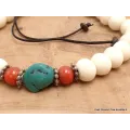 Bracelet tibétain mala Os de buffle et turquoise - Bracelets tibétains bouddhistes