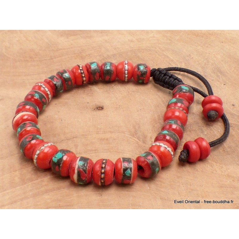 Bracelet tibétain porte-bonheur os rouge Bijoux tibetains bouddhistes BB23
