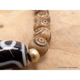 Bracelet tibétain Os sculpté et Dzi Bracelets tibétains bouddhistes BRTIB5
