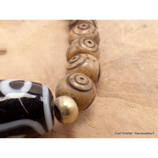 Bracelet tibétain Os sculpté et Dzi Bracelets tibétains bouddhistes BRTIB5